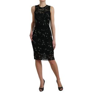 Dolce & Gabbana Black Floral Lace Crystal Sheath Women's Dress